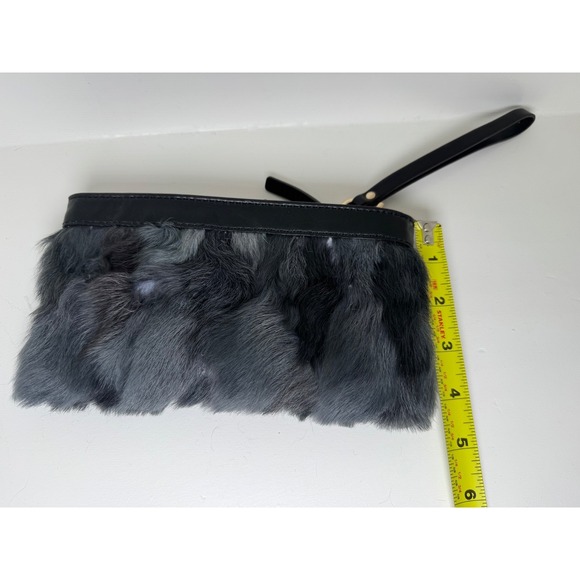 Kate Spade New York Black Leather Grey Fur Wristlet Clutch Bag